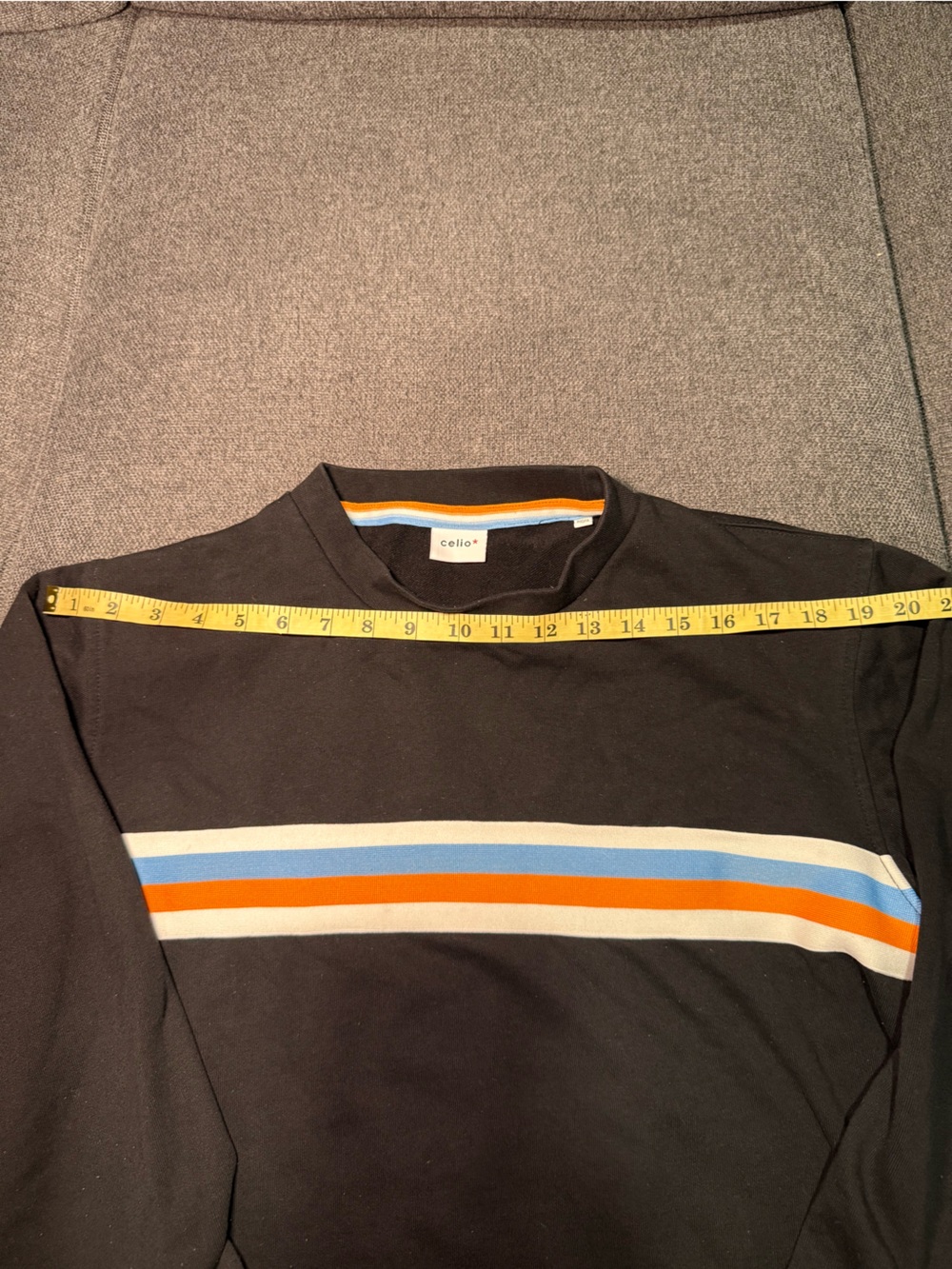 Celio* Black Crewneck Sweater with Blue, Orange and White Chest Stripes - Picture 5 of 15